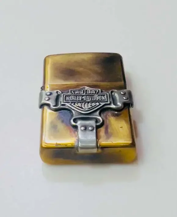 Vintage Harley Davidson Motorcycles Bootstrap Silver and Brass Lighter Case - Picture 2 of 7